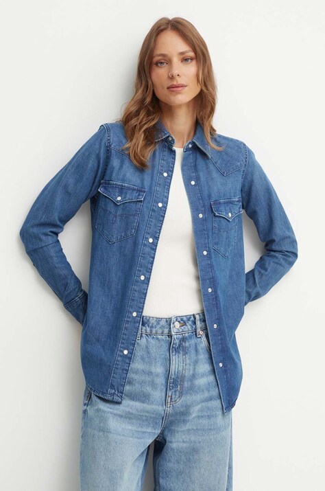 Lauren Ralph Lauren camasa jeans femei, cu guler clasic, regular, 200940321