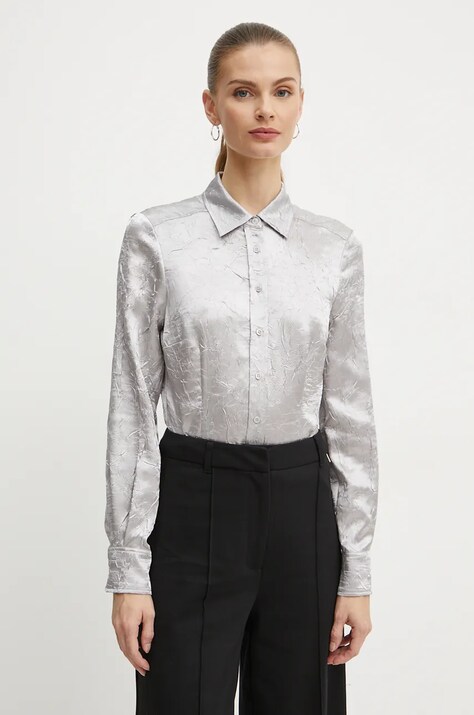 Pinko camasa femei, culoarea argintiu, cu guler clasic, regular, 104425 A285