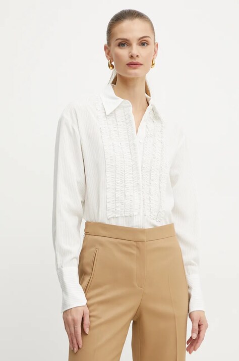 Pinko camasa femei, culoarea alb, cu guler clasic, regular, 104376 A273