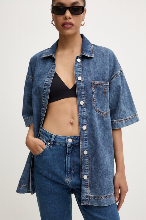 Moschino Jeans camasa jeans femei, cu guler clasic, relaxed, 0214.8224
