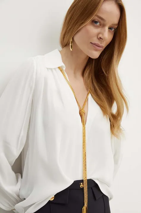 Elisabetta Franchi bluza femei, culoarea bej, cu imprimeu, CA09346E2