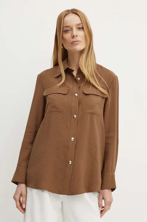Košeľa MAX&Co. dámska, hnedá farba, regular, s klasickým golierom, 2426046051200