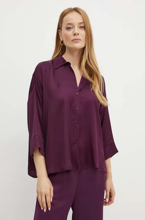 Košeľa MAX&Co. dámska, fialová farba, voľný strih, s klasickým golierom, 2426116071200
