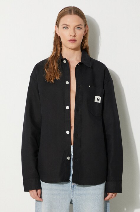 Сорочка з домішкою льону Carhartt WIP Ethel Shirt Jac колір чорний regular класичний комір I033569.8902