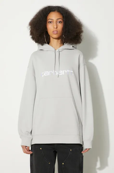 Carhartt WIP bluza Hooded Carhartt femei, culoarea gri, cu glugă, cu imprimeu, I033648.2AXXX