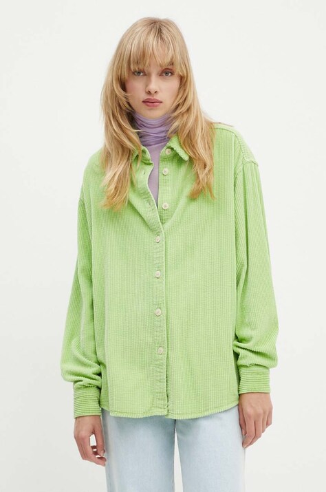 American Vintage camasa din velur culoarea verde, cu guler clasic, relaxed, PADO06AH24