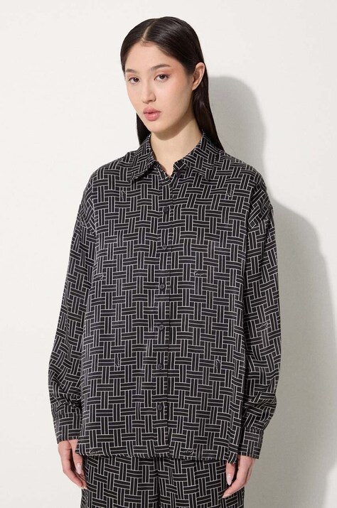 Сорочка Kenzo Weave Dropped Shoulders Shirt жіноча колір чорний relaxed класичний комір FE62CH2479R1.99