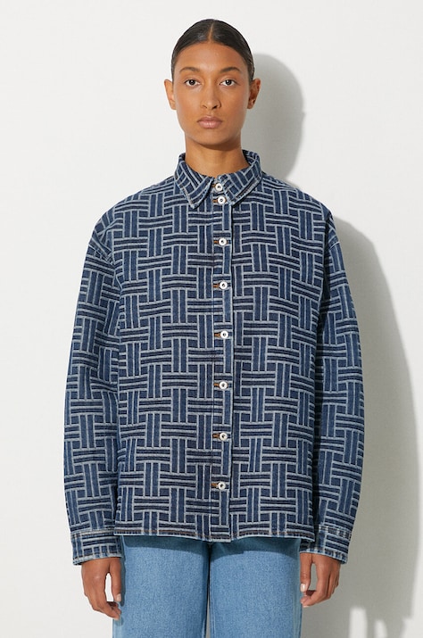 Kenzo camasa jeans Dropped Shoulders Shirt femei, cu guler clasic, relaxed, FE62DC2476J3.DS
