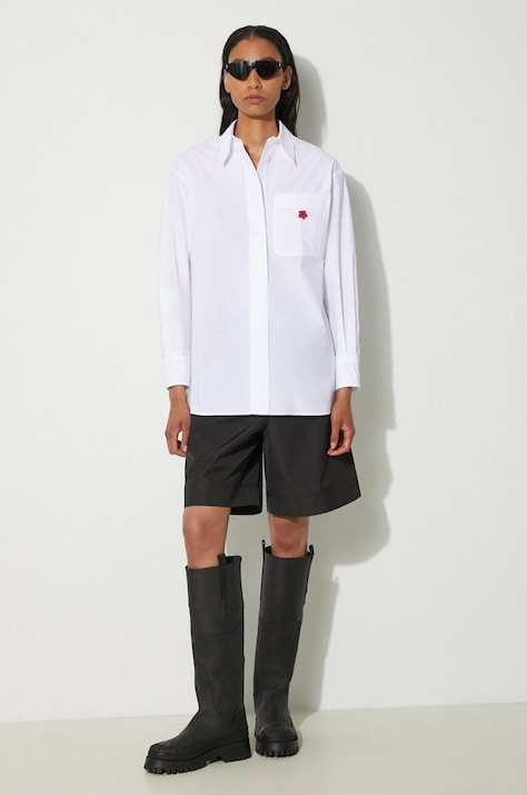 Бавовняна сорочка Kenzo Boke Flower Oversized Shirt жіноча колір білий relaxed класичний комір FE62CH2569LS.01