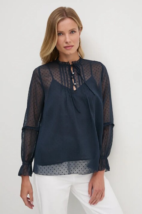 Pepe Jeans bluza ODETTE femei, culoarea albastru marin, neted, PL304944