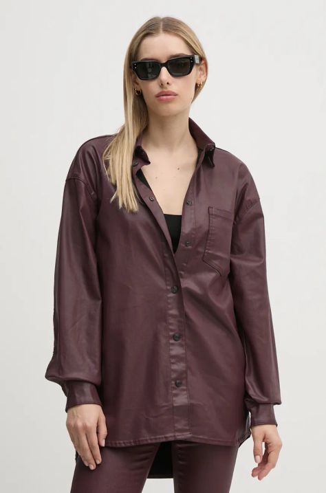 Košulja Pepe Jeans OVERSHIRT za žene, boja: bordo, relaxed, s klasičnim ovratnikom, PL304963YH7