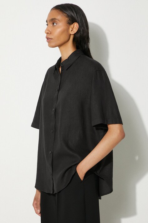 Samsoe Samsoe linen shirt Salarika black color F24200081