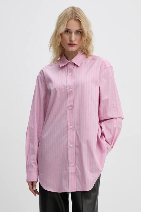 Samsoe Samsoe camasa din bumbac SALOVA femei, culoarea roz, cu guler clasic, relaxed, F24300064