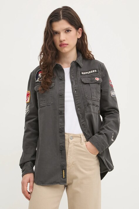 Хлопковая рубашка Superdry женская цвет серый regular классический воротник W4010437A-AFB