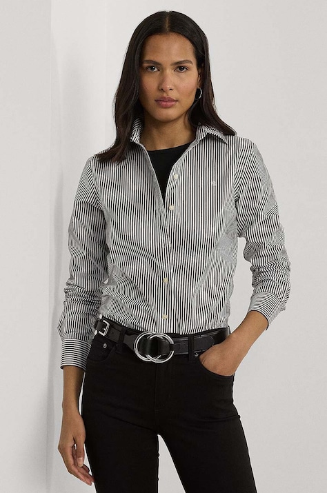 Lauren Ralph Lauren koszula bawełniana damska kolor czarny relaxed z kołnierzykiem klasycznym 200859048