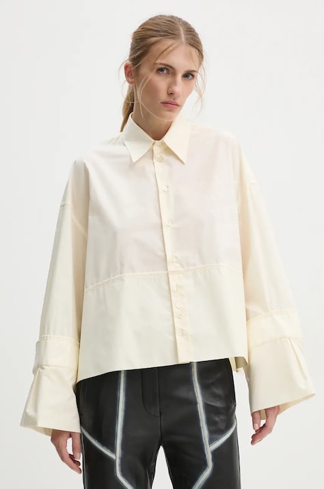 MM6 Maison Margiela camasa din bumbac femei, culoarea bej, cu guler clasic, relaxed, S62DT0034.S47294