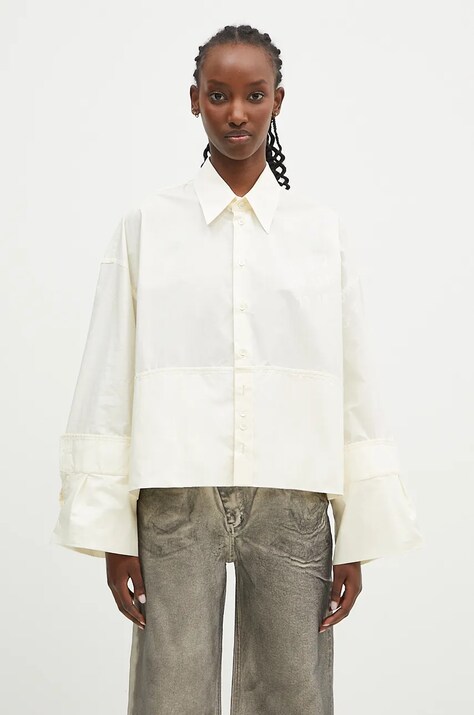 Хлопковая рубашка MM6 Maison Margiela женская цвет бежевый relaxed классический воротник S62DT0034.S47294