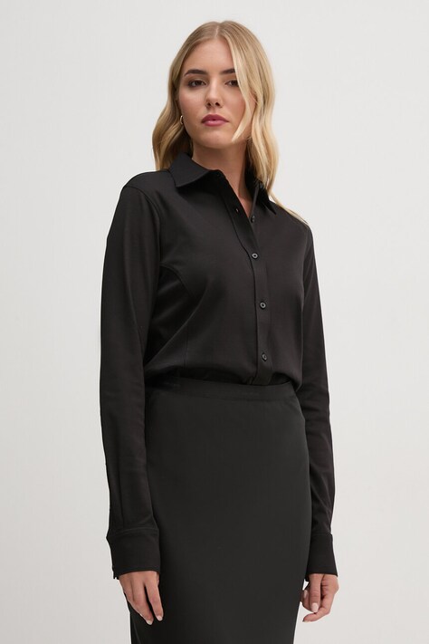Calvin Klein camasa din bumbac femei, culoarea negru, cu guler clasic, regular, K20K207622