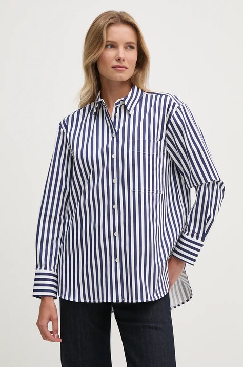 Tommy Hilfiger camasa femei, culoarea albastru marin, cu guler clasic, regular, WW0WW43044