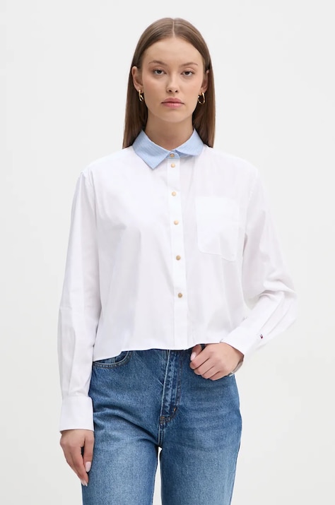 Tommy Hilfiger camasa femei, culoarea alb, cu guler clasic, relaxed, WW0WW43048