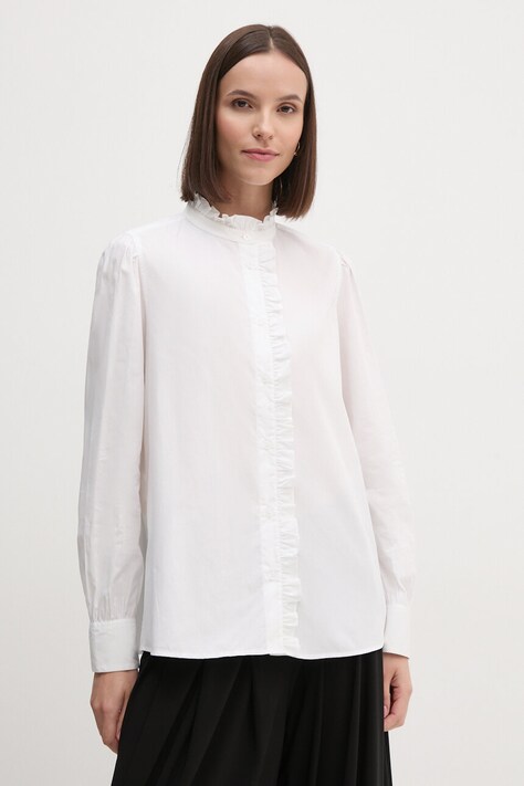 Памучна риза Tommy Hilfiger дамска в бяло със стандартна кройка с права яка WW0WW43529