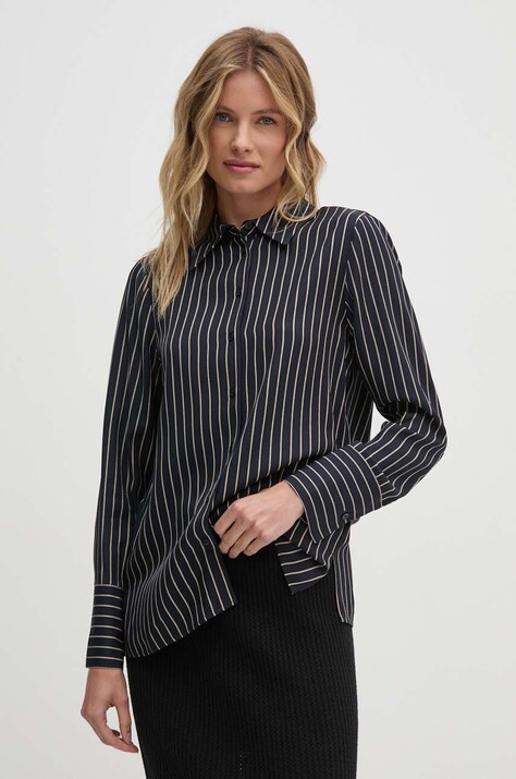 Tommy Hilfiger camasa femei, culoarea albastru marin, cu guler clasic, relaxed, WW0WW43064
