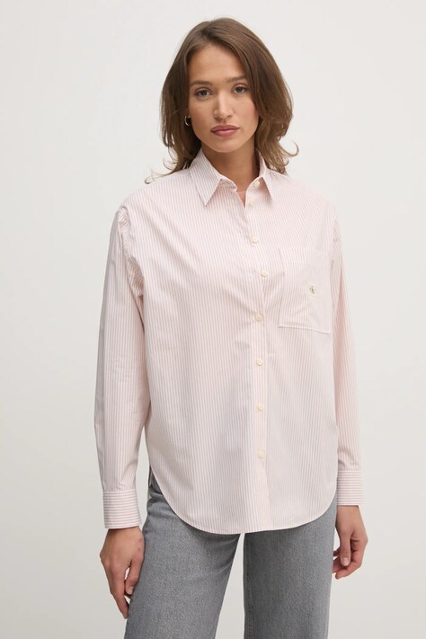 Хлопковая рубашка Calvin Klein Jeans женская цвет красный relaxed классический воротник J20J224436