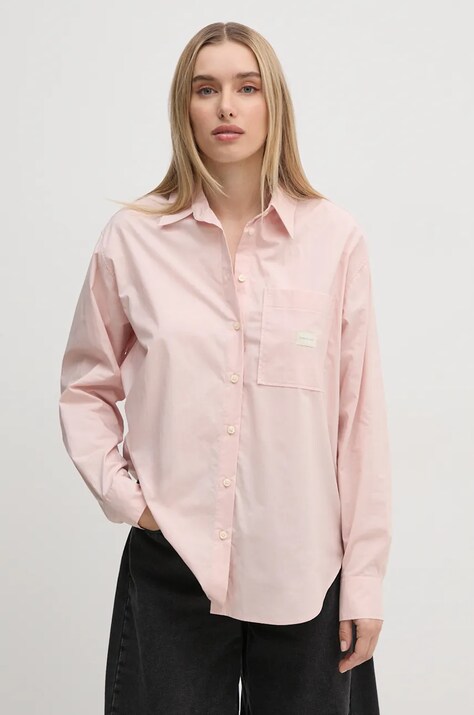 Памучна риза Calvin Klein Jeans дамска в розово със свободна кройка с класическа яка J20J224436
