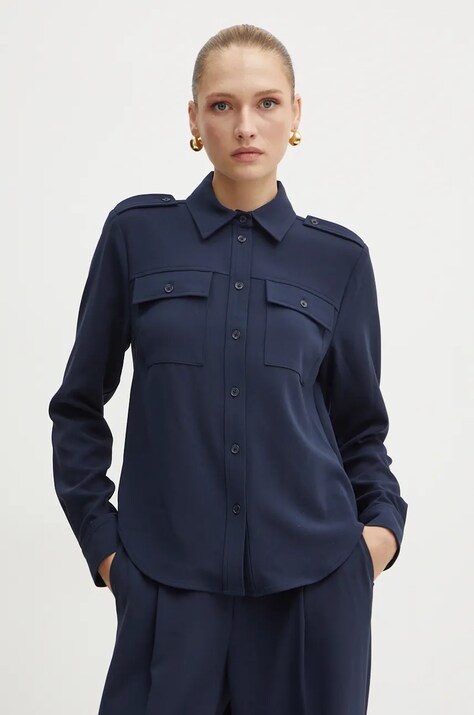 MICHAEL Michael Kors camasa femei, culoarea albastru marin, cu guler clasic, regular, MF4400CENX