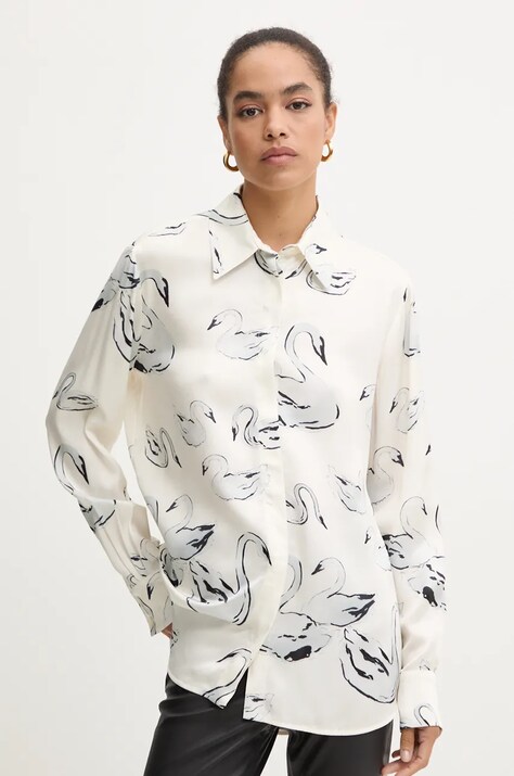 MSGM camasa femei, culoarea bej, cu guler clasic, regular, 3742MDE18A.247853