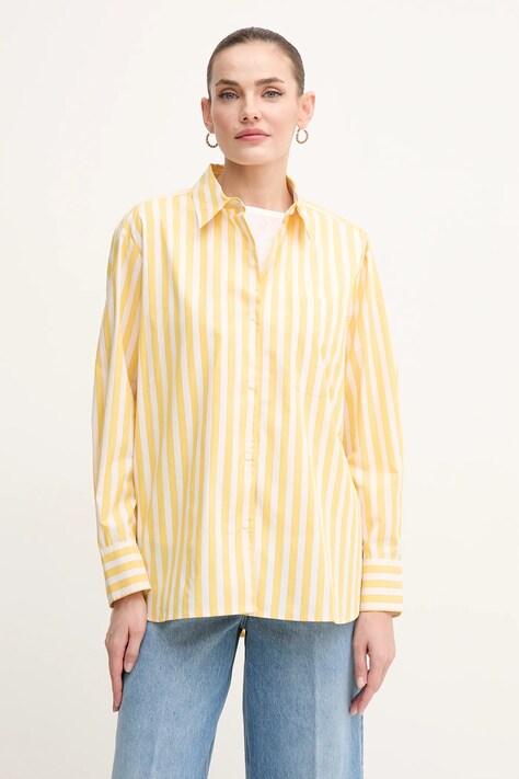 Tommy Hilfiger camasa din bumbac femei, culoarea galben, cu guler clasic, regular