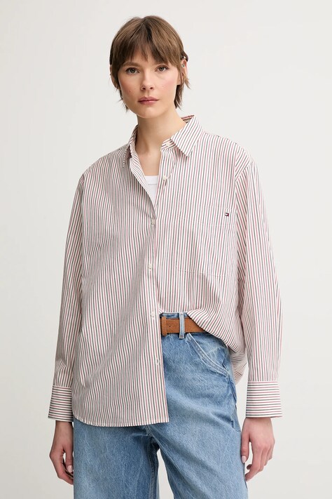 Tommy Hilfiger koszula bawełniana damska kolor bordowy regular z kołnierzykiem klasycznym