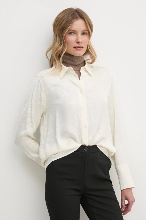 OUI camasa femei, culoarea bej, cu guler clasic, regular, 89890