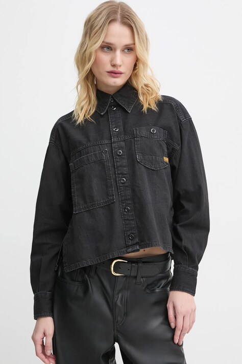 Джинсовая рубашка G-Star женская цвет чёрный relaxed классический воротник D25516-D540