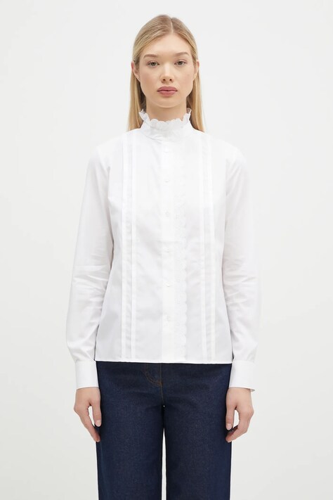 Бавовняна сорочка Maison Kitsuné Craft Embroidery жіноча колір білий regular зі стійкою NW00414WC5010
