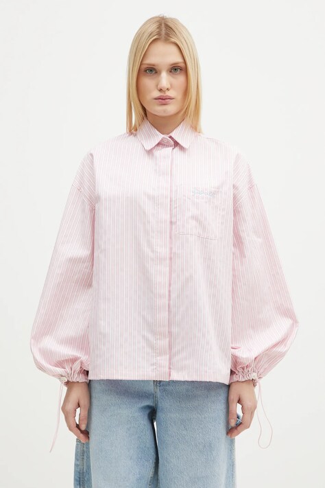 Fiorucci camasa din bumbac Elasticated Balloon Sleeve femei, culoarea roz, cu guler clasic, relaxed, W01FPTLO170CO01PN03