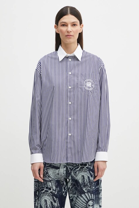 Sporty & Rich cotton shirt Bristol Crest 100th Oversized women's navy blue color relaxed SI019517654BL83