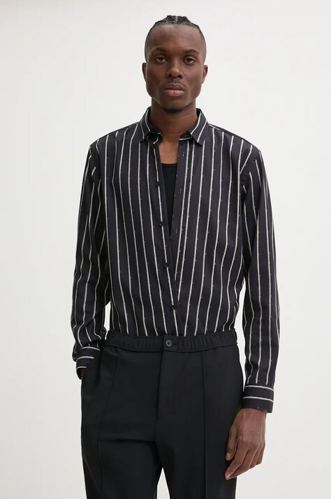 Bruuns Bazaar camasa VaniBBGilly barbati, culoarea negru, cu guler button-down, regular, BBM2402