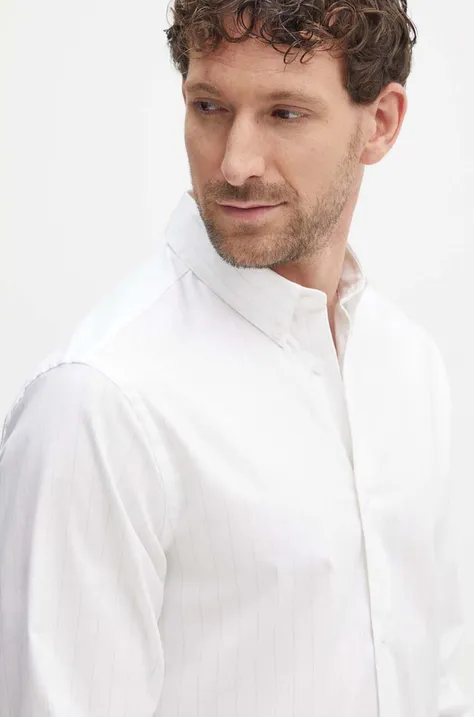 Calvin Klein camasa barbati, culoarea bej, cu guler button-down, regular, K10K113211