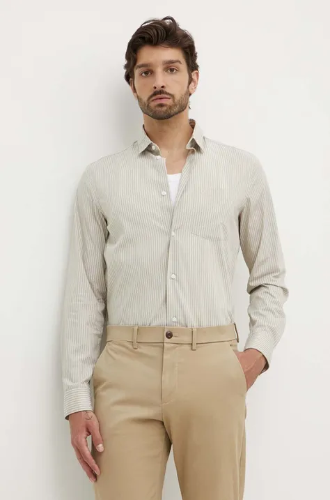 Košile Calvin Klein pánská, béžová barva, regular, s klasickým límcem, K10K113491