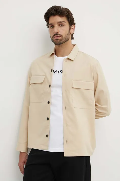 Košile Calvin Klein pánská, béžová barva, regular, s klasickým límcem, K10K112988