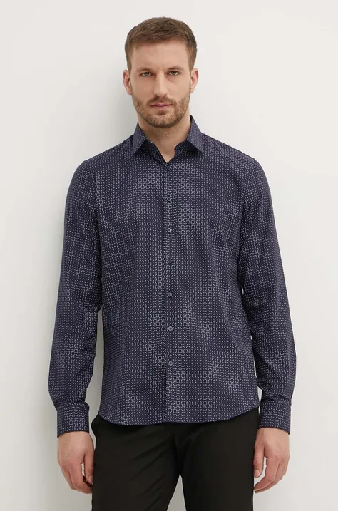 Košulja Calvin Klein za muškarce, boja: tamno plava, slim, s talijanskim ovratnikom, K10K113178