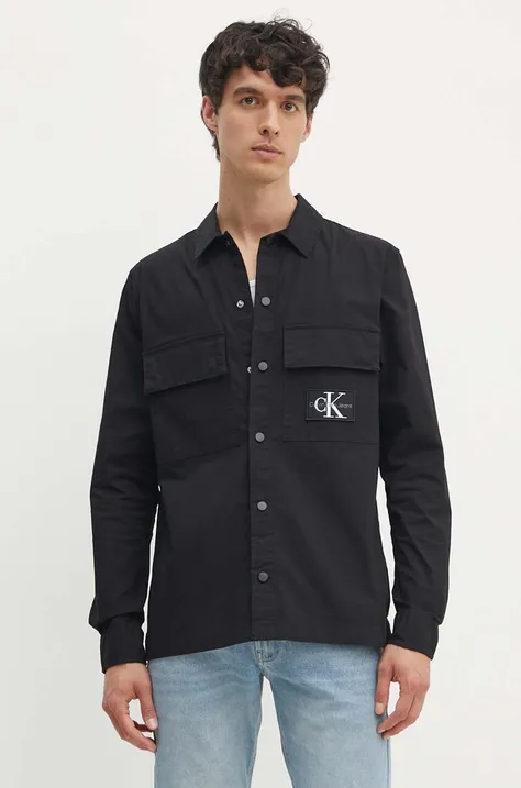 Πουκάμισο Calvin Klein Jeans χρώμα: μαύρο, J30J325618