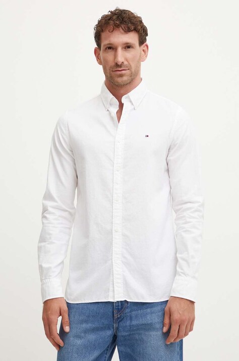 Бавовняна сорочка Tommy Hilfiger чоловіча колір білий slim комір button-down MW0MW35769