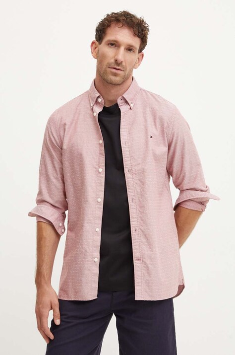 Bavlnená košeľa Tommy Hilfiger pánska, červená farba, slim, s golierom button-down, MW0MW35769