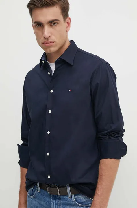 Хлопковая рубашка Tommy Hilfiger мужская цвет синий regular классический воротник MW0MW35810