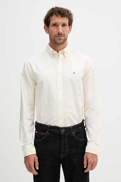 Tommy Hilfiger koszula bawełniana męska kolor żółty regular z kołnierzykiem button-down MW0MW36238