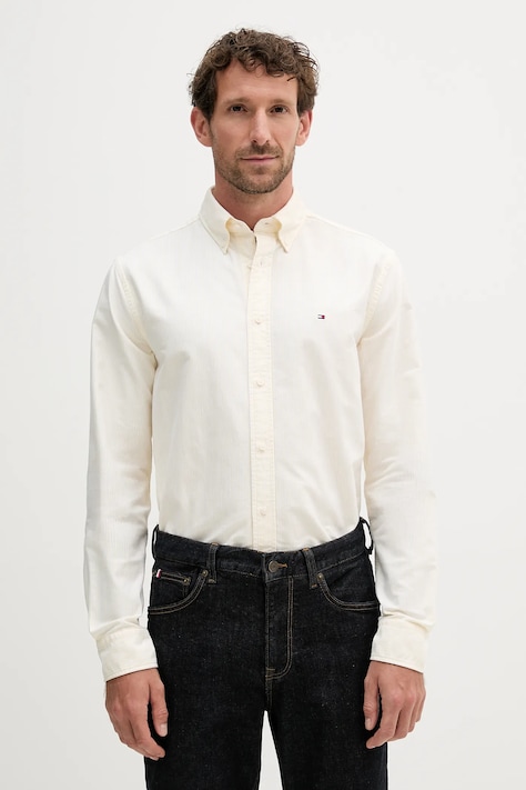 Tommy Hilfiger koszula bawełniana męska kolor żółty regular z kołnierzykiem button-down MW0MW36238