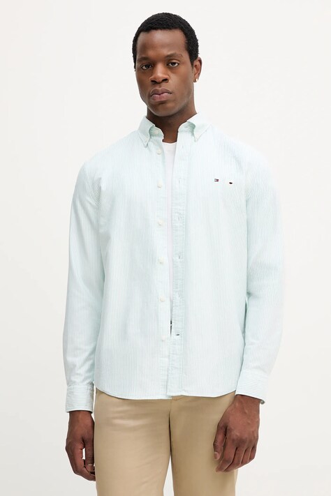 Tommy Hilfiger koszula bawełniana męska kolor zielony regular z kołnierzykiem button-down MW0MW36238
