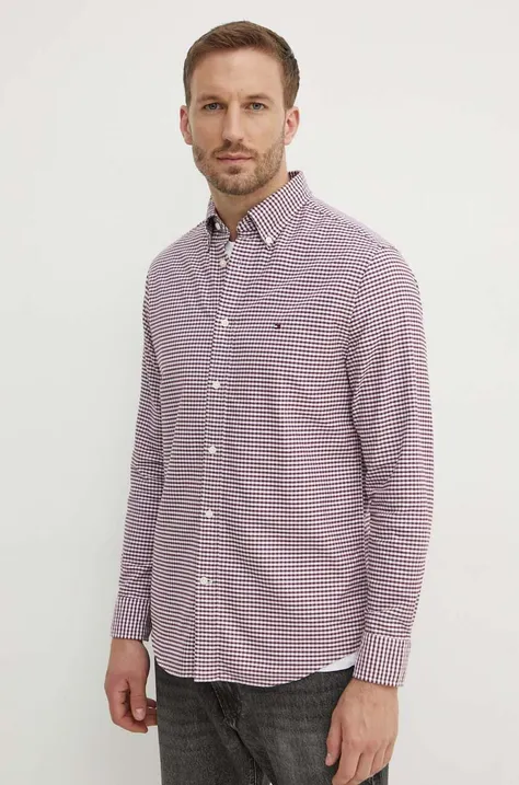 Βαμβακερό πουκάμισο Tommy Hilfiger ανδρικό, χρώμα: μοβ, MW0MW36395